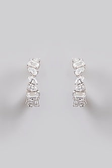 White Finish Silver Stone Dangler Earrings In Sterling Silver