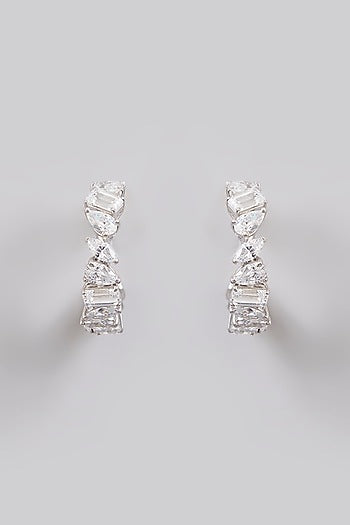 White Finish Silver Stone Dangler Earrings In Sterling Silver