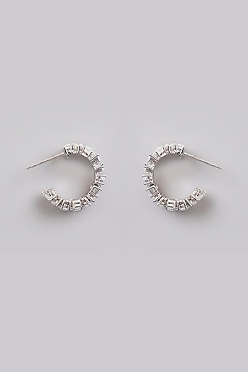 White Finish Silver Stone Dangler Earrings In Sterling Silver