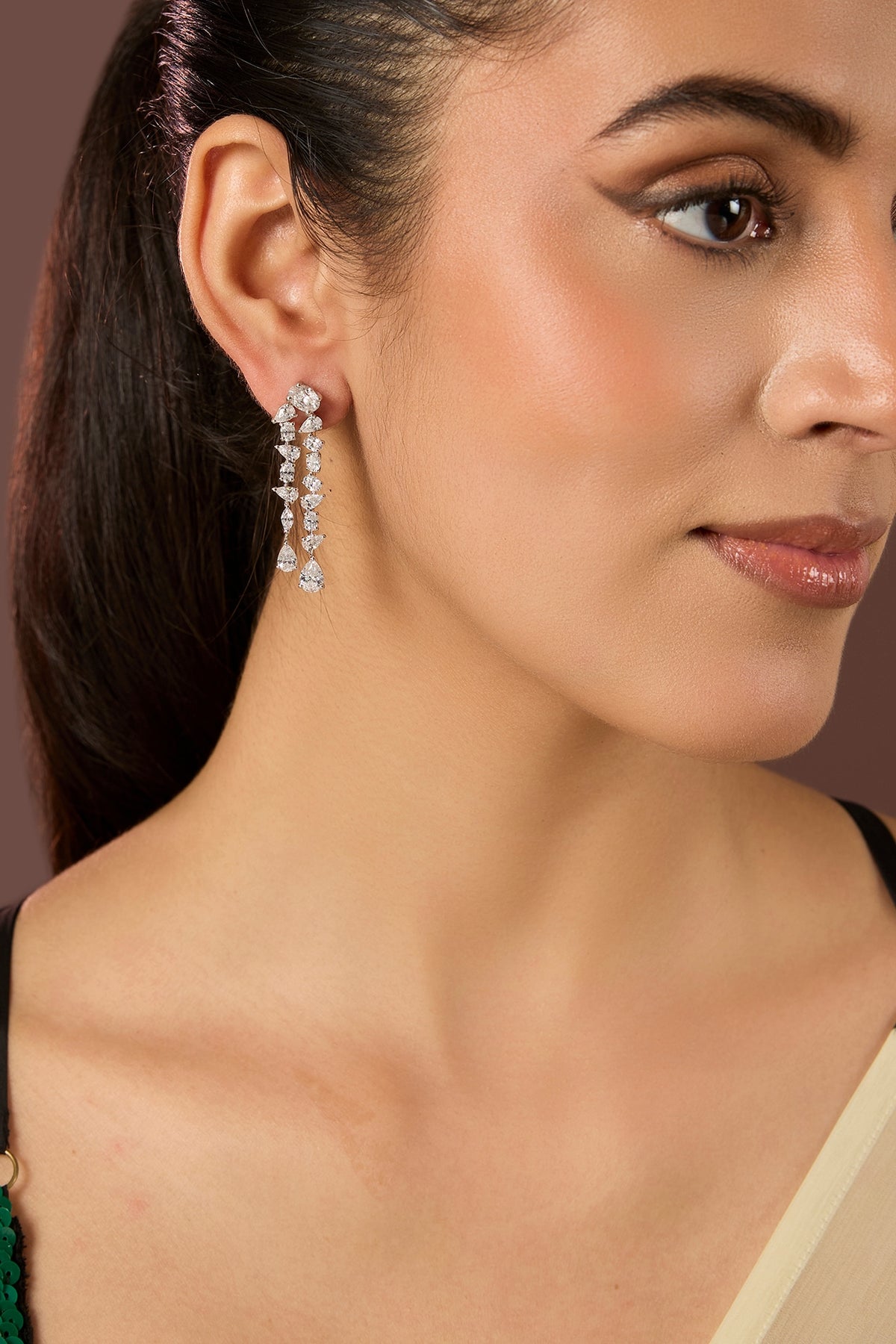 White Finish Zircon Dangler Earrings In Sterling Silver