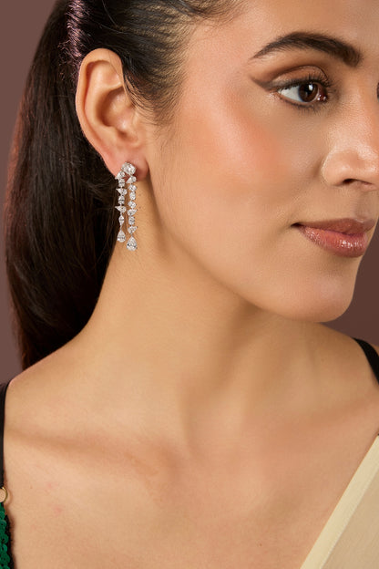 White Finish Zircon Dangler Earrings In Sterling Silver