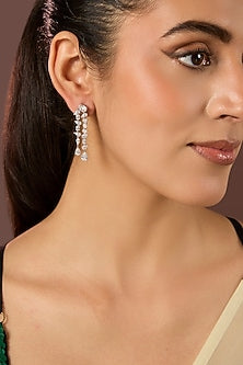 White Finish Zircon Dangler Earrings In Sterling Silver