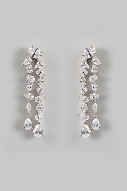 White Finish Zircon Dangler Earrings In Sterling Silver