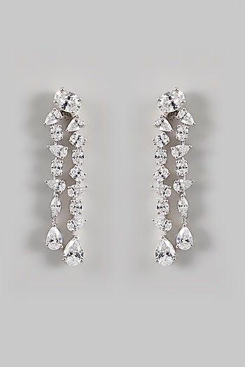 White Finish Zircon Dangler Earrings In Sterling Silver