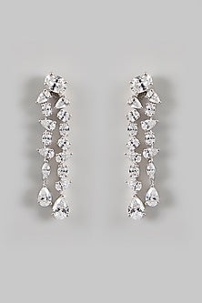 White Finish Zircon Dangler Earrings In Sterling Silver