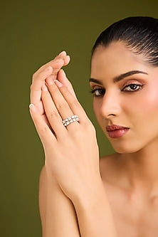 White Finish White Stone Ring In Sterling Silver