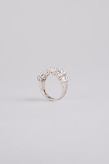 White Finish White Stone Ring In Sterling Silver