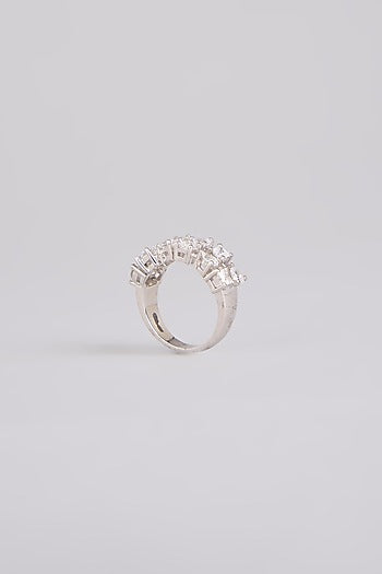 White Finish White Stone Ring In Sterling Silver