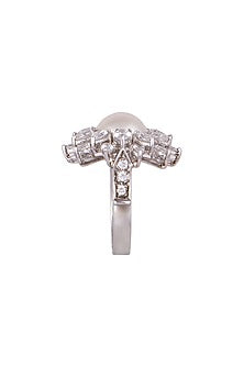 White Finish Swarovski & Pearl Ring