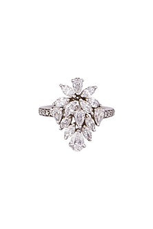 White Finish Swarovski Cocktail Ring