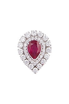 White Finish Red Stone & Swarovski Cocktail Ring