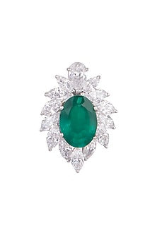 White Finish Green Crystal & Swarovski Ring