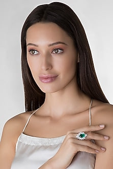 White Finish Green Crystal & Swarovski Ring