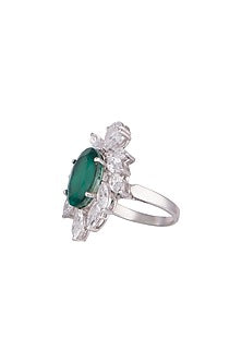 White Finish Green Crystal & Swarovski Ring