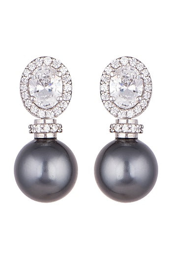 White Finish Oval Swarovski & Pearl Earrings