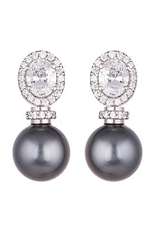 White Finish Oval Swarovski & Pearl Earrings