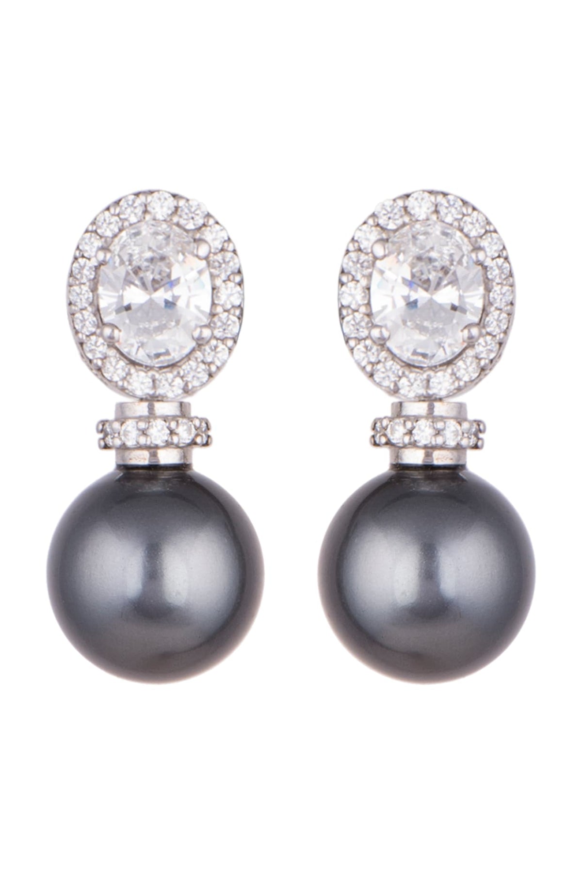 White Finish Oval Swarovski & Pearl Earrings