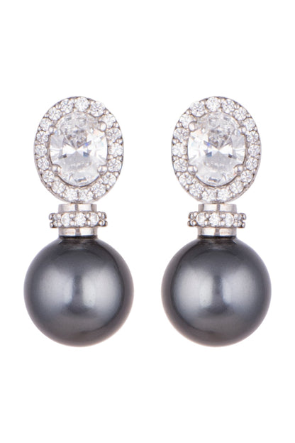 White Finish Oval Swarovski & Pearl Earrings