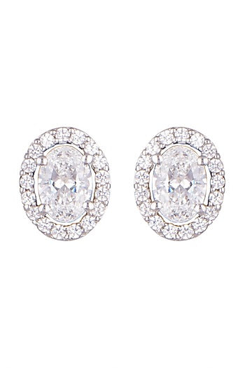 White Finish Oval Swarovski Earrings