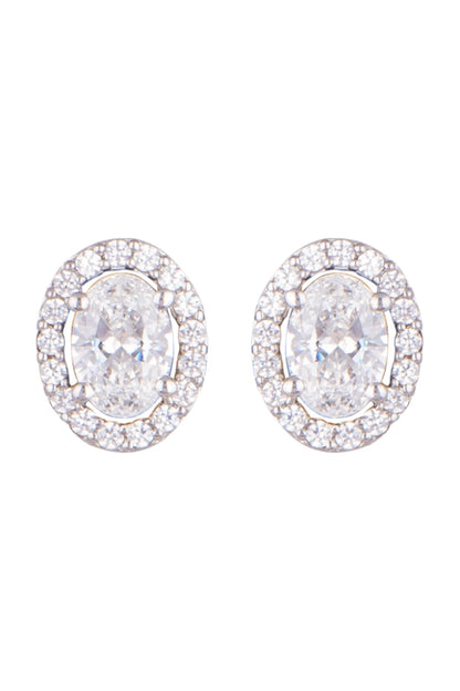 White Finish Oval Swarovski Earrings