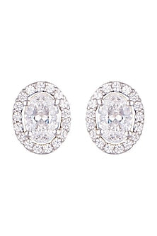 White Finish Oval Swarovski Earrings