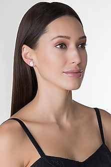 White Finish Oval Swarovski Earrings
