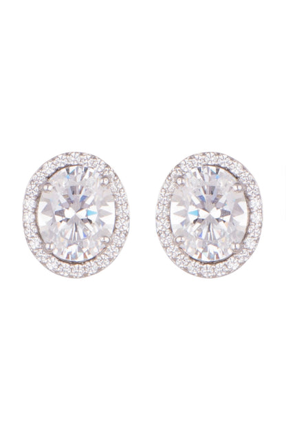 White Finish Oval Swarovski Stud Earrings