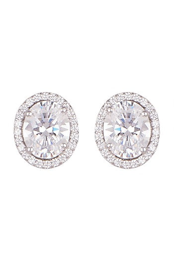 White Finish Oval Swarovski Stud Earrings
