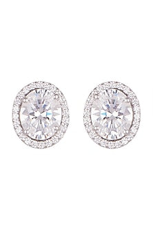 White Finish Oval Swarovski Stud Earrings