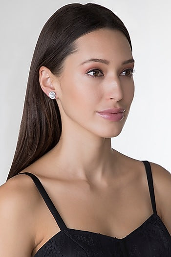 White Finish Oval Swarovski Stud Earrings
