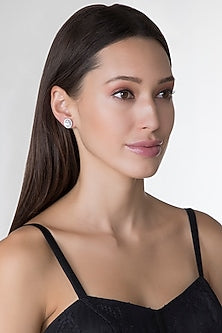 White Finish Oval Swarovski Stud Earrings