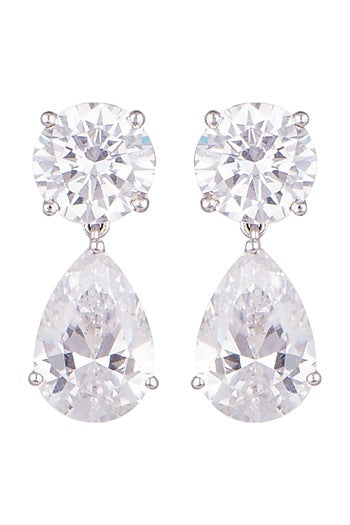 White Finish Round & Pear Cut Swarovski Earrings