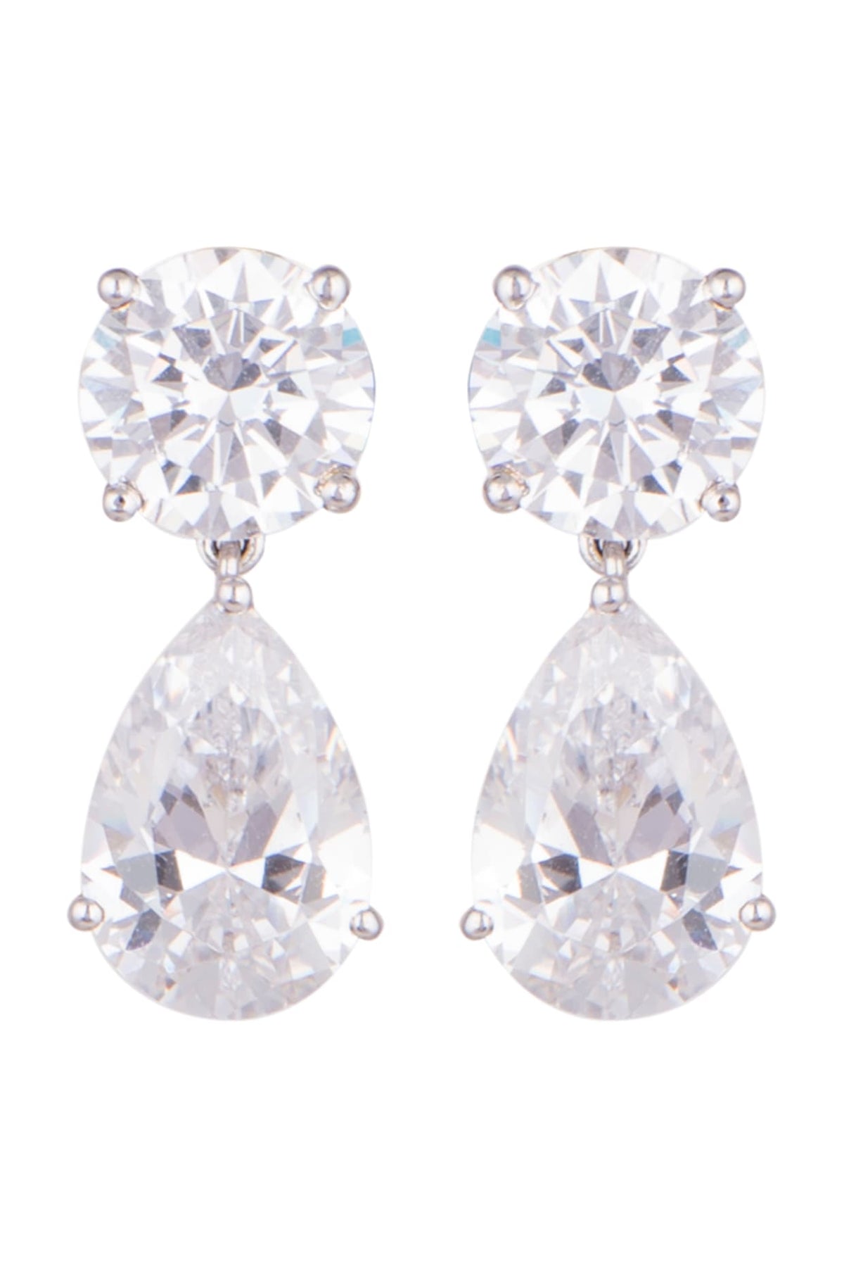 White Finish Round & Pear Cut Swarovski Earrings