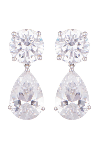 White Finish Round & Pear Cut Swarovski Earrings