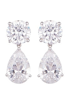 White Finish Round & Pear Cut Swarovski Earrings