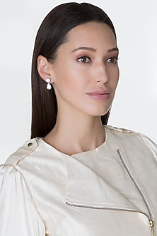 White Finish Round & Pear Cut Swarovski Earrings