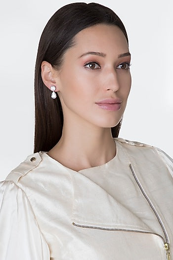 White Finish Round & Pear Cut Swarovski Earrings