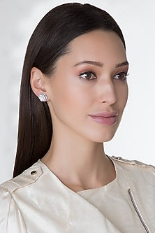 White Finish Stud Earrings