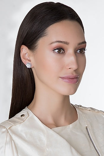 White Finish Stud Earrings