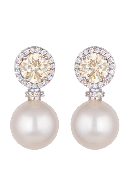 White Finish Round Swarovski & Pearl Earrings