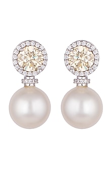 White Finish Round Swarovski & Pearl Earrings