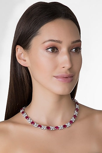 White Finish Red Swarovski Necklace