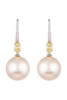White Finish Pearl Hoop Earrings