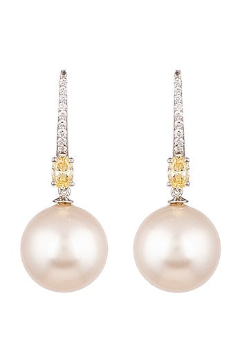 White Finish Pearl Hoop Earrings