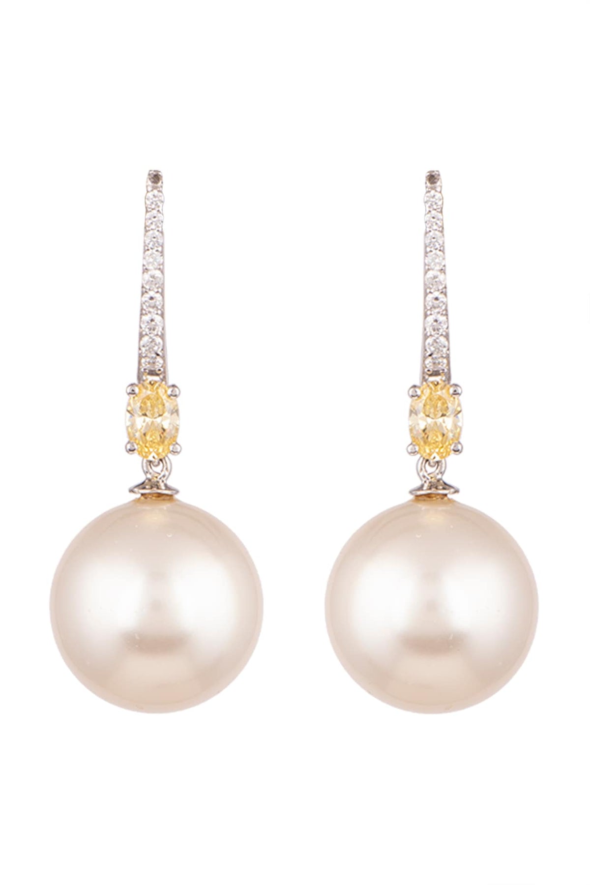 White Finish Pearl Hoop Earrings