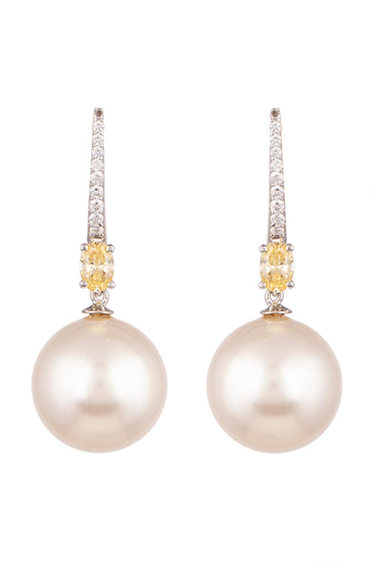 White Finish Pearl Hoop Earrings