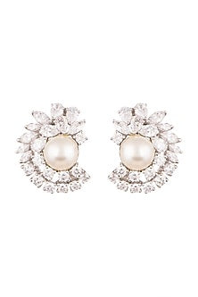 White Finish Pearl Stud Earrings