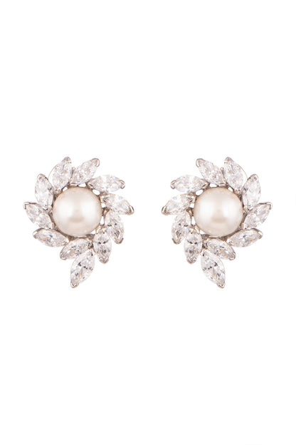 White Finish Pearl Earclip Earrings