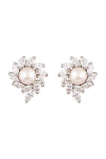 White Finish Pearl Earclip Earrings