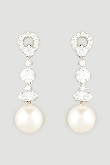 White Finish Pearl Dangler Earrings In Sterling Silver